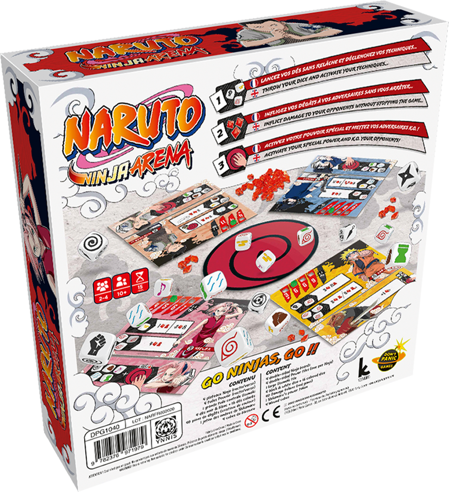 Back of the Naruto Ninja Arena anime board game box